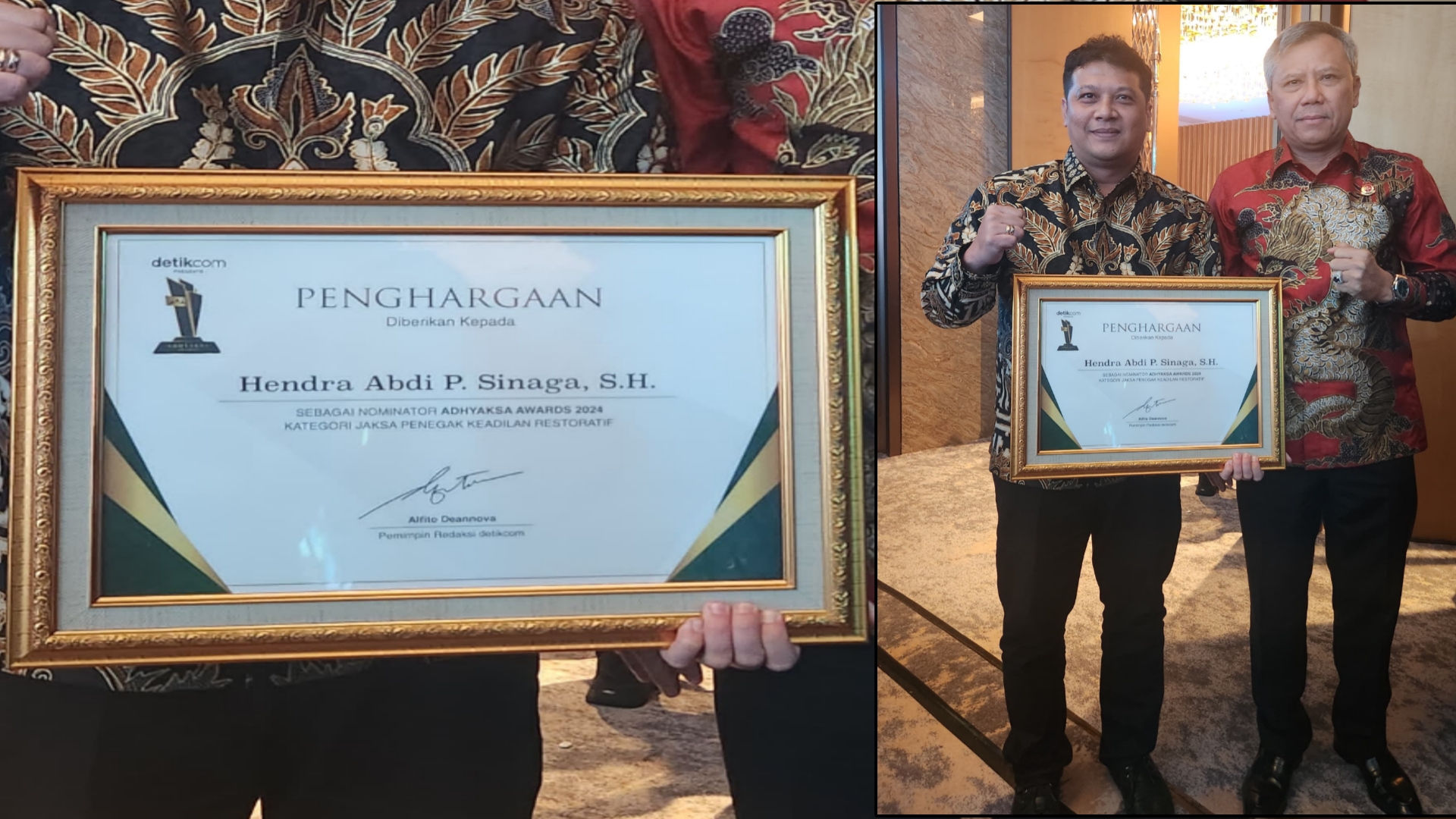 Kasi Pidum Kejari Langkat Dianugerahi Detikcom, Jaksa Penegak Keadilan Restoratif