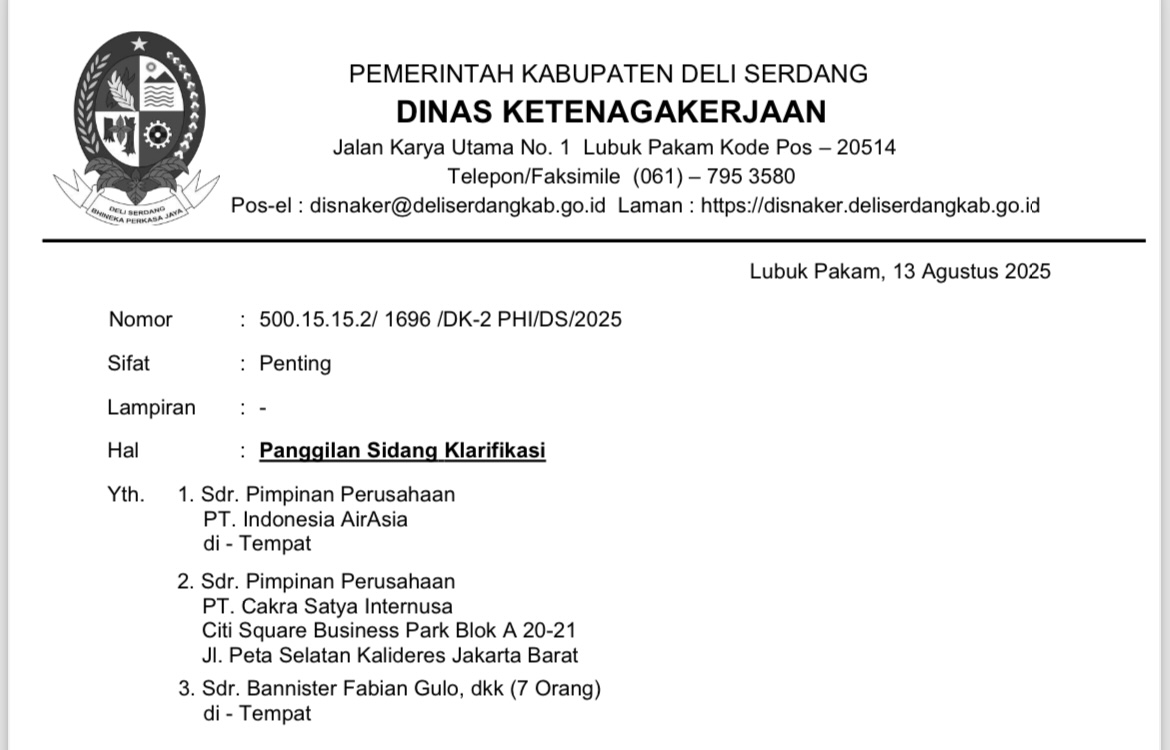 7 Calon Pekerja Air Asia Menggantung, Mediasi di Disnaker Deli Serdang Buntu