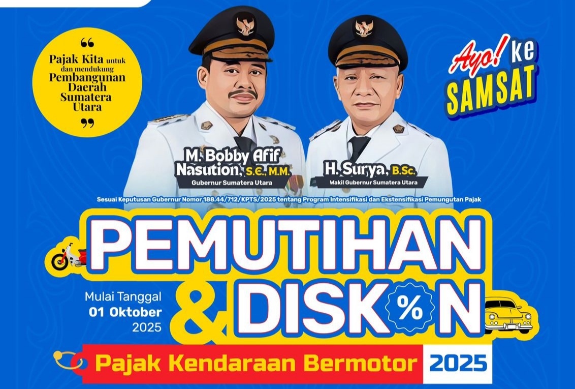 Pemutihan Pajak Kendaraan Bermotor Sumut Mulai 1 Oktober: Bebas Denda & Diskon Hingga 5%