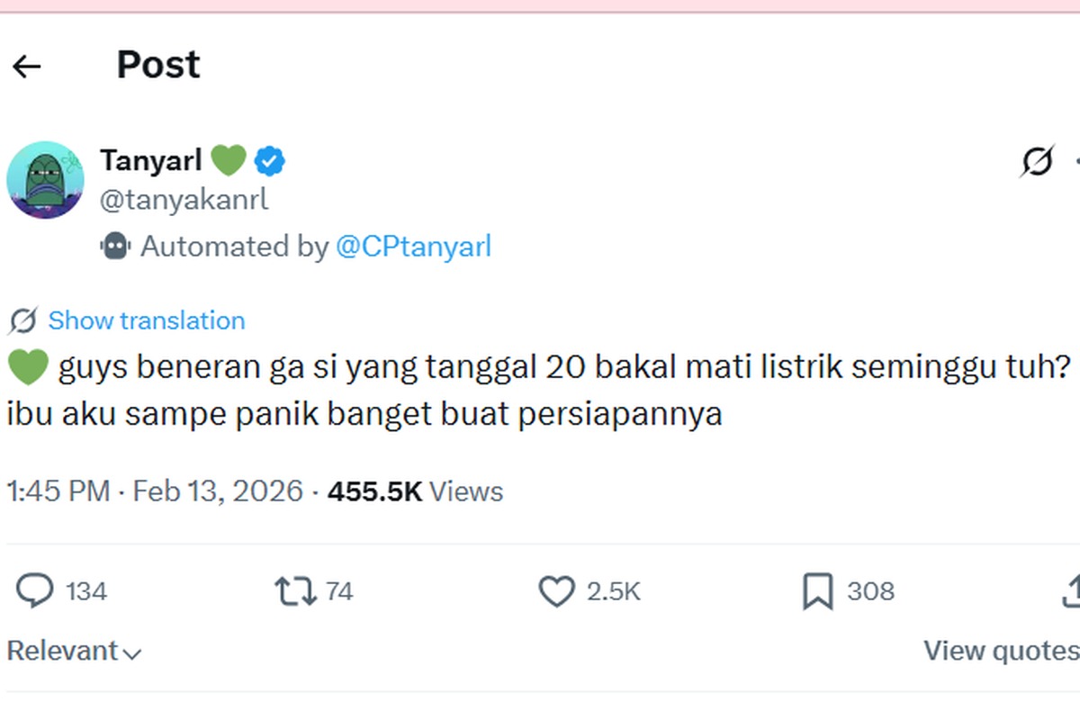 Indonesia Akan Mati Listrik 7 Hari Mulai 20 Februari, Hoaks atau Fakta?